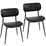 HOMCOM Set de 2 scaune pentru sufragerie, scaune de bucătărie fără brațe, spătar curbat și șezut tapitat cu PU, negru | Aosom Romania