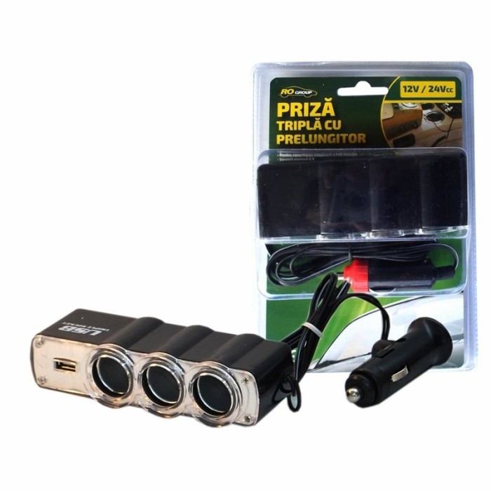 Priza tripla cu USB 12V/24V - resigilat Priza tripla cu USB 12V/24V - resigilat