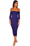 C665-44 Rochie bodycon cu decolteu bardot si maneci trei sferturi, M/L