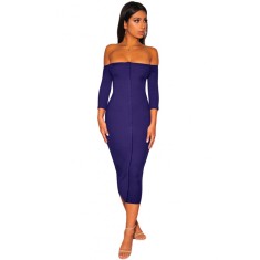 C665-44 Rochie bodycon cu decolteu bardot si maneci trei sferturi