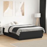 VidaXL Cadru de pat cu lumini LED, negru, 135x190 cm, lemn prelucrat