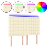 Cumpara ieftin Tablie de pat cu LED, crem, 144x5x118/128 cm, piele ecologica