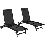 Outsunny Set de 2 șezlonguri din aluminiu și textilenă cu roți, spătar &icirc;nclinabil, greutate max. 150 kg, negru | Aosom Romania