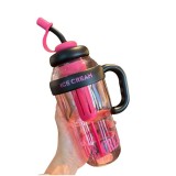 Sticla de apa, flippy, termica, mentinere 6 ore, 1400 ml, cu pai si capac, pp si silicon, cu maner negru, 25.5x7.5 cm, roz