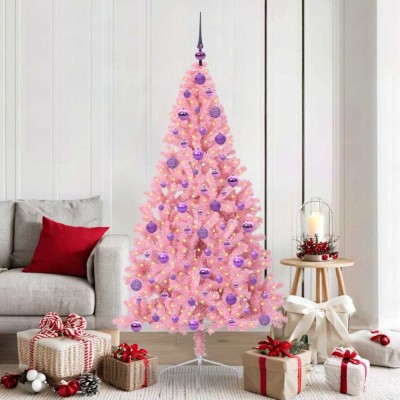 vidaXL Pom de Crăciun artificial pre-iluminat Roz 180 cm PVC 3397082 foto