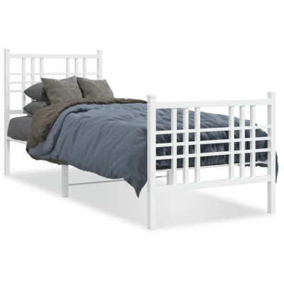 vidaXL Cadru de pat metalic cu tăblie de cap/picioare, alb, 80x200 cm foto
