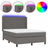 Cumpara ieftin Pat cu arcuri, saltea si LED, gri, 140x200 cm, piele eco