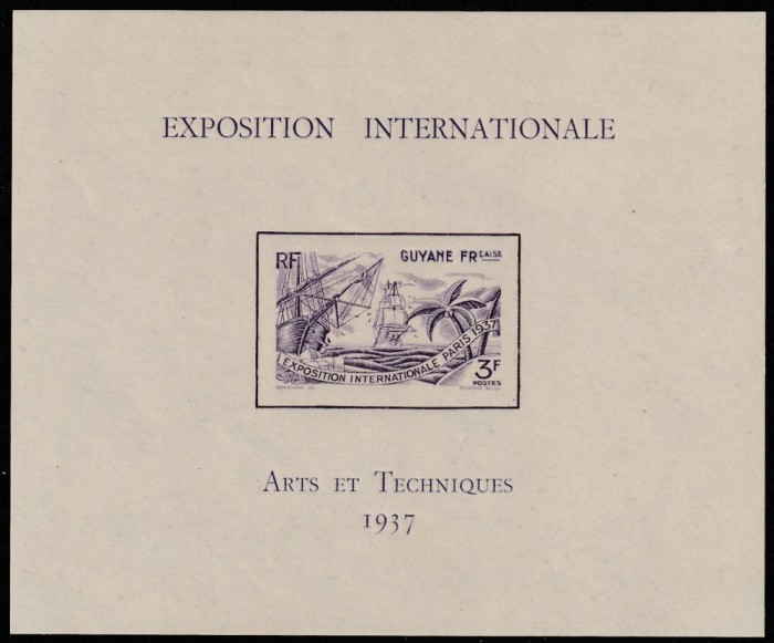 Guyana Colonii franceze 1937 - Omnibuse , Expozitia Mondiala Paris , colita nedantelata , MNH , Mi.176