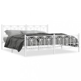 Cumpara ieftin Cadru de pat metalic cu tablie de cap/picioare, alb, 193x203 cm