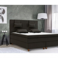 Pat matrimonial boxspring, Borgholm, 180x200 cm, saltea arcuri Pocket, topper, Gri inchis