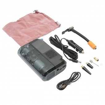Compresor aer smart portabil digital LED 12V/100W, USB-C 5V/2A, baterie 3x2000mAh, laterna LED, port USB/USB-C, baterie externa, accesorii incluse foto