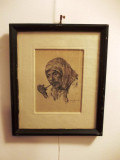 Octav BANCILA (1872-1944), &quot;Fumatoarea de pipa&quot;, litografie, Portrete, Grisaille, Altul