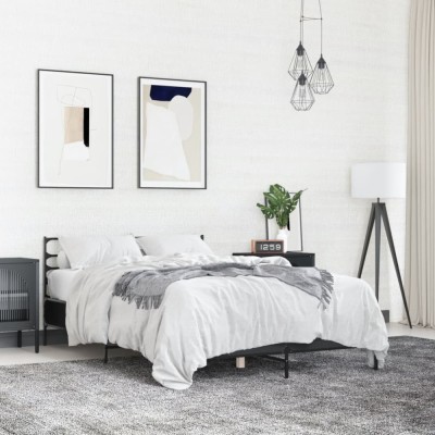 vidaXL Cadru de pat, negru, 140x190 cm, lemn prelucrat și metal 3280077 foto