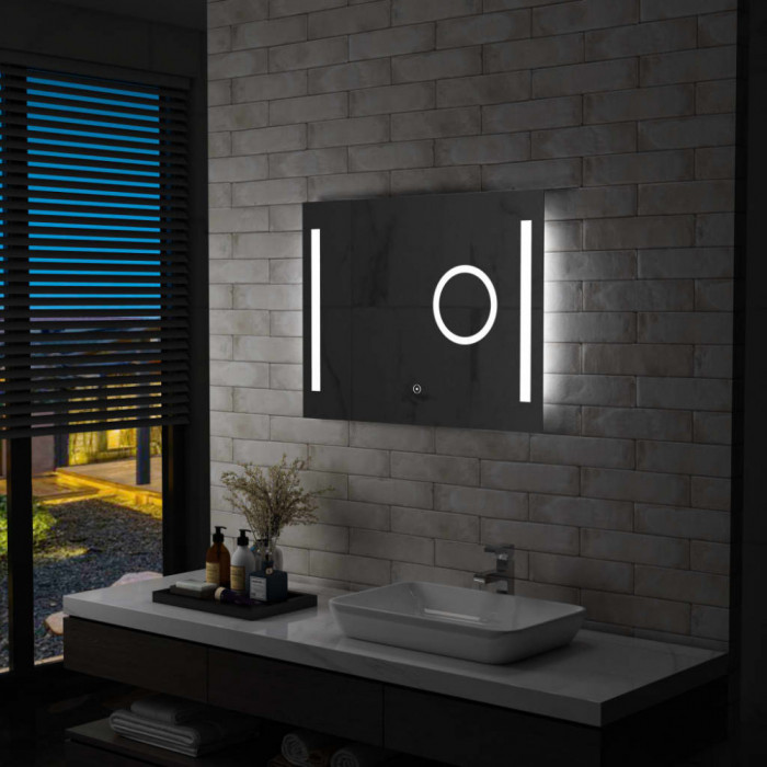 Oglinda cu LED de perete de baie, cu senzor tactil, 80 x 60 cm GartenMobel Dekor