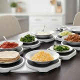Tavă rotativă de servire pentru masă, 8 tăvi prinse &icirc;n inel, 90 &times; 51 cm, alb cu gri