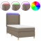 Pat cu arcuri, saltea si LED, gri taupe, 90x190 cm, textil