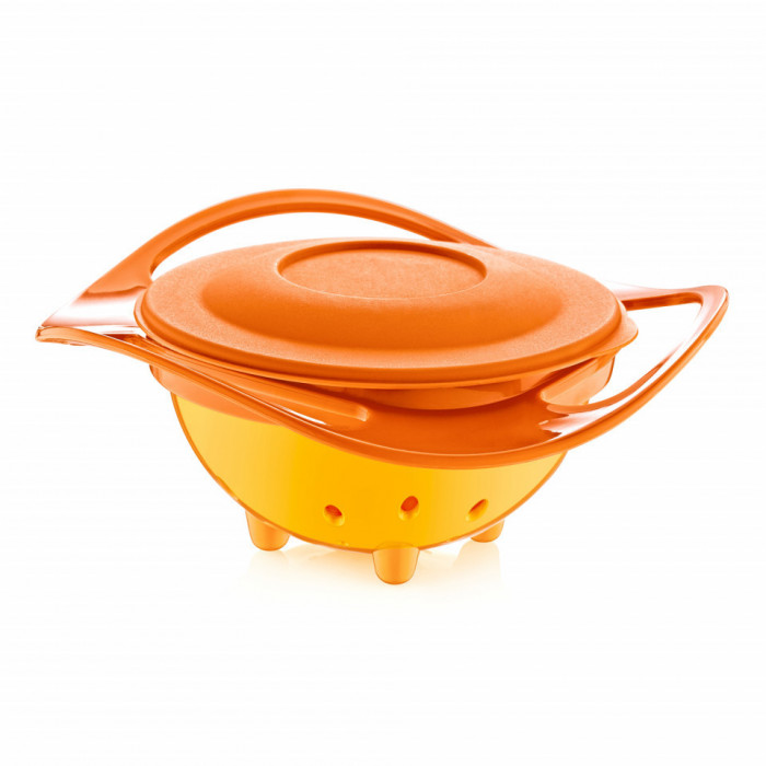 Bol multifunctional cu capac si rotire 360 grade babyjem amazing bowl (culoare: portocaliu)