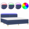 Pat cu arcuri, saltea si LED, albastru, 180x200 cm, textil
