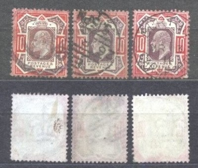 Great Britain 1902 Small lot 3 x King Edward VII 10P Mi.113A used AM.278 foto