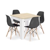 Cumpara ieftin Set masa pentru sufragerie/living + 4 scaune Osaka negru, Artool, lemn, stejar sonoma si alb, 80x80x75 cm, Leobert
