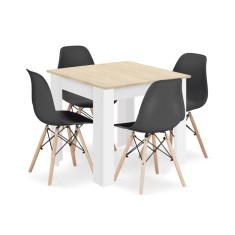 Set masa pentru sufragerie/living + 4 scaune Osaka negru, Artool, lemn, stejar sonoma si alb, 80x80x75 cm