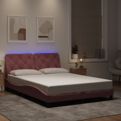 vidaXL Cadru de pat cu lumini LED, roz, 120x200 cm, catifea 3213848 foto