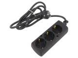 Prelungitor electric 3 prize Schuko PVC negru 3x1,5mm2