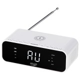 Radio cu ceas Adler AD 1192 alb, &icirc;ncarcare wireless 5W, Bluetooth si FM
