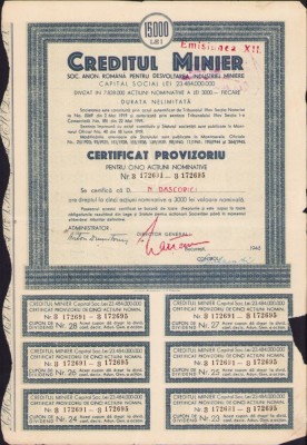 A529 Acțiune Creditul Minier pe numele academicianului Nicolae Dașcovici foto