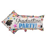 Balon din folie metalizata, flippy, figurina sageata, tema absolvire, 82x50 cm, ambalaj individual, pai inclus, umflare cu aer sau heliu, multicolor