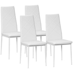 Set 4 scaune bucatarie/living, Tomlo, piele PVC, otel, alb, 41x50x97 cm foto