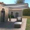 Copertină retractabilă manual cu LED, albastru&amp;alb, 450x350 cm