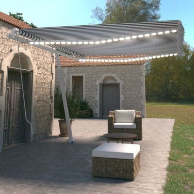 Copertină retractabilă manual cu LED, albastru&amp;amp;alb, 450x350 cm foto