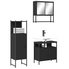 vidaXL Set mobilier de baie, 3 piese, negru, lemn compozit 3214695