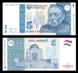 TADJIKISTAN █ bancnota █ 5 Somoni █ 1999 █ P-15cr █ REPLACEMENT BZ █ UNC █ necirculata