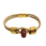 Cumpara ieftin Bratara dubla din pluta cu detalii aurii si ceramica maro