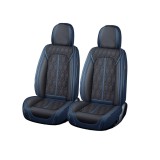 Huse auto premium 5 locuri Carguard Deluxe piele ecologica perforata - albastru inchis - negru