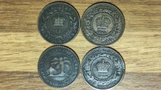 Canada colectie 4 provincii diferite - 4 monede 1 cent 1864 -1894 : New Brunswick, Newfoundland, Nova Scotia si Prince Edward Island - Regina Victoria