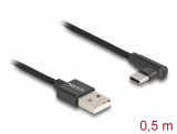 Cablu USB 2.0-A la USB type C unghi T-T 0.5m brodat Negru, Delock 80029