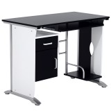 HOMCOM Birou pentru PC cu Raft pentru Tastatură, Sertar și Dulap, Birou Modern, 100x52x75 cm, Alb și Negru | Aosom Romania