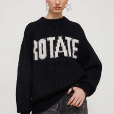 Rotate pulover de lana femei, culoarea negru, călduros