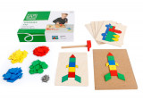Joc Educativ de Constructii cu ciocan si cuie Forme Geometrice 108 piese din lemn, Toys For Life
