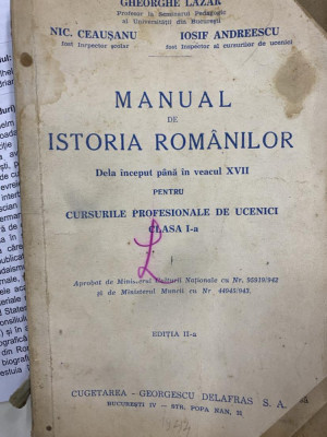 1943 Manual de Istoria Romanilor de la inceput - Gheorghe Lazar Nic. Ceusanu BU foto