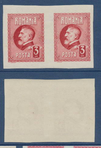 ROMANIA 1926 emis. Ferdinand 60 de ani - timbru 3 Lei in pereche nedantelata MNH