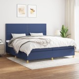 VidaXL Pat box spring cu saltea, albastru, 200x200 cm, textil