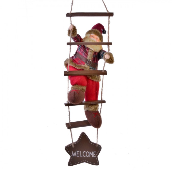 Figurină Crăciun, Model șezător, Moș Crăciun, &Icirc;mbrăcăminte Roșie, Scara Lemn, 60 cm
