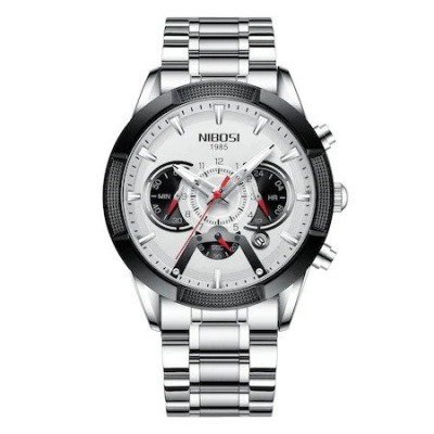 Ceas de mana barbatesc Nibosi Cronograf Otel Analog Mecanism Quartz Casual Business Argintiu foto