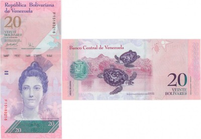 2007 (24 V), 20 Bol&amp;iacute;vares (P-91b) - Venezuela - stare UNC foto