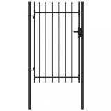 VidaXL Poartă de gard cu o ușă, v&acirc;rf ascuțit, negru, 1 x 1,5 m, oțel