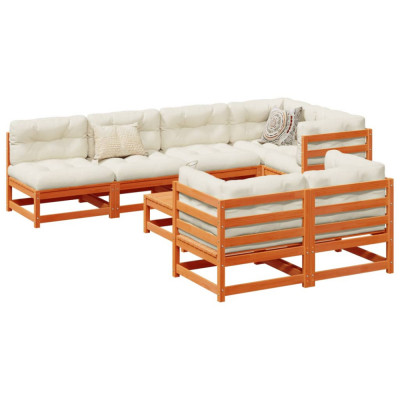 vidaXL Set canapea de grădină, 8 piese, maro ceruit, lemn masiv de pin foto